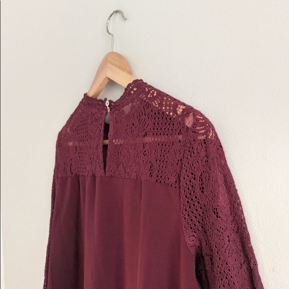 Anthropologie ENTRO Burgundy Crochet Lace Tunic DRESS SZ L HOLIDAY BOHO - Picture 4 of 15
